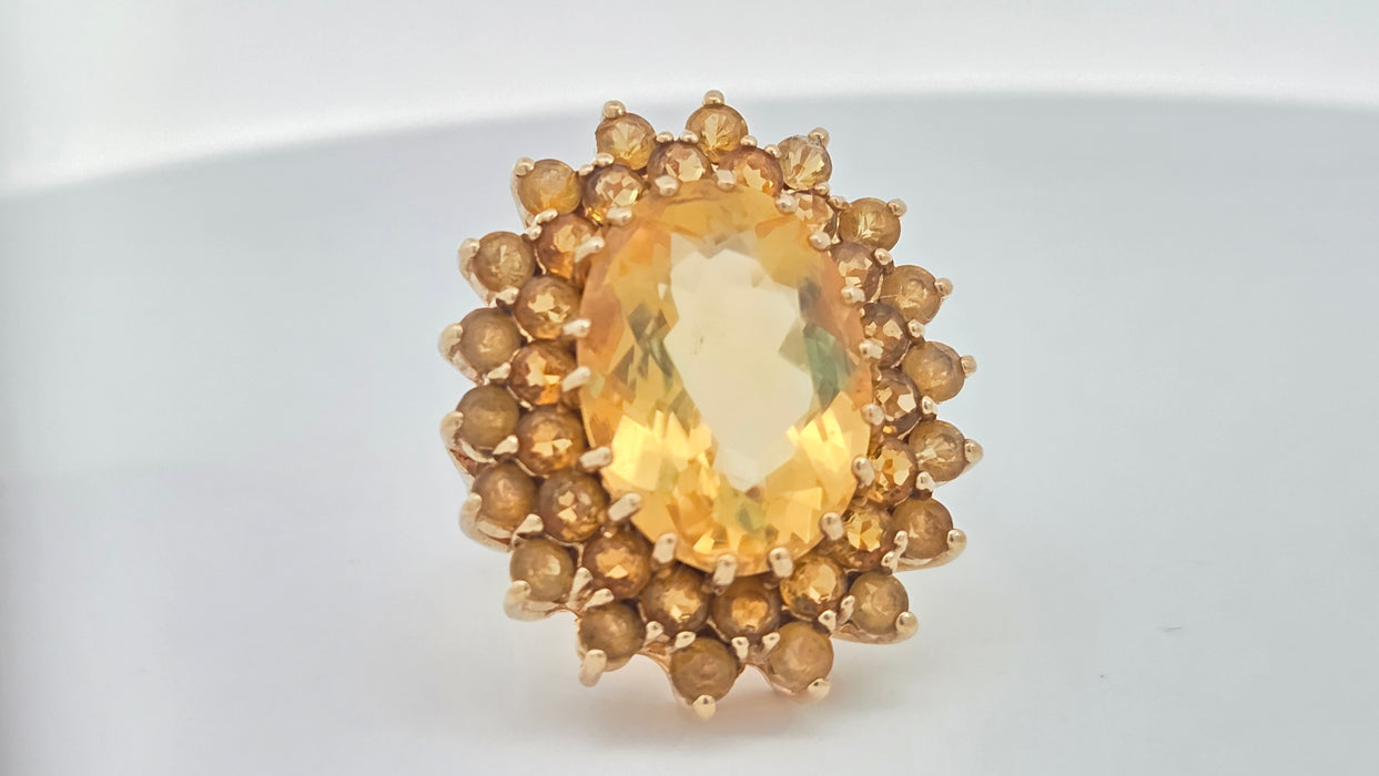 Vintage: 9ct Yellow Gold Citrine 13.69ct Statement Cocktail Cluster Ring — From 1973
