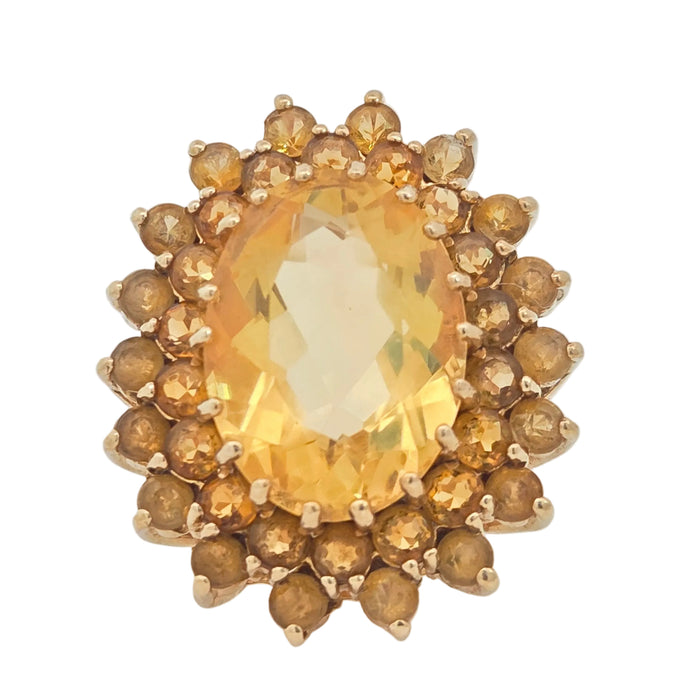 Vintage: 9ct Yellow Gold Citrine 13.69ct Statement Cocktail Cluster Ring — From 1973