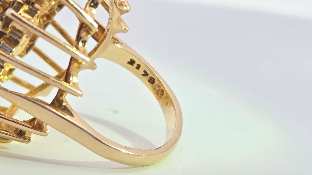 Vintage: 9ct Yellow Gold Citrine 13.69ct Statement Cocktail Cluster Ring — From 1973