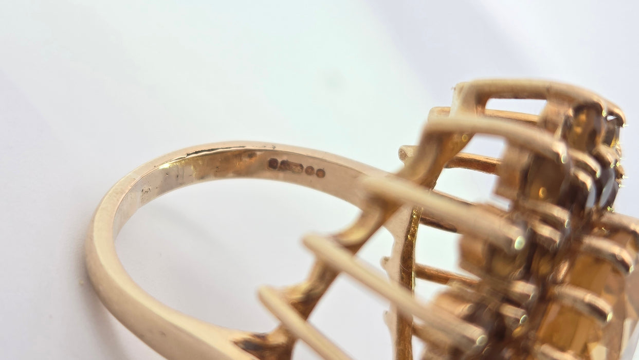 Vintage: 9ct Yellow Gold Citrine 13.69ct Statement Cocktail Cluster Ring — From 1973
