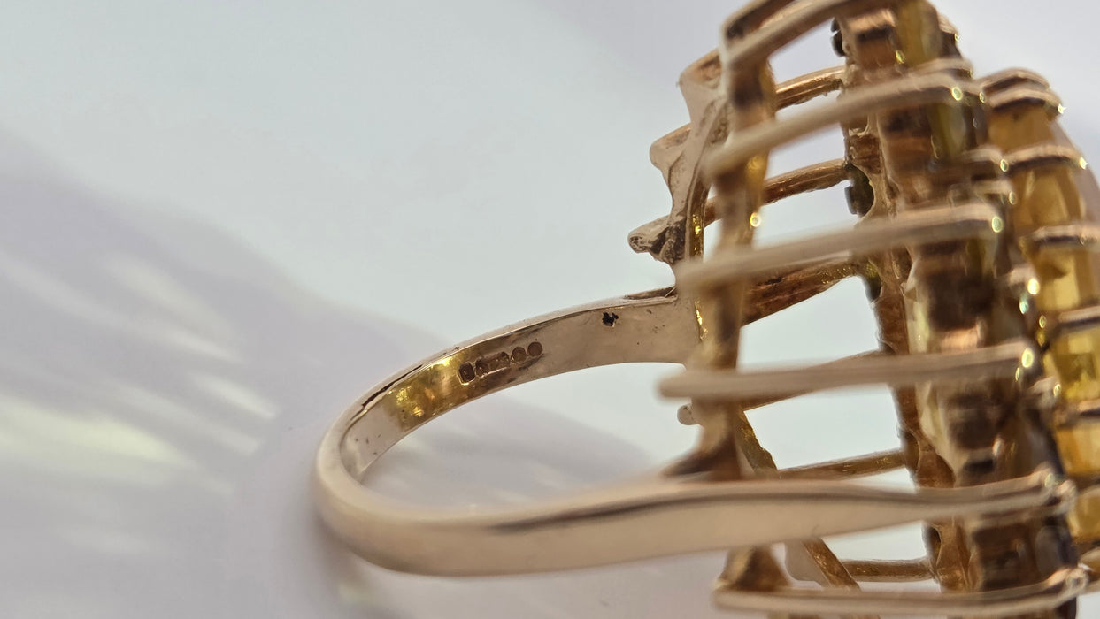 Vintage: 9ct Yellow Gold Citrine 13.69ct Statement Cocktail Cluster Ring — From 1973