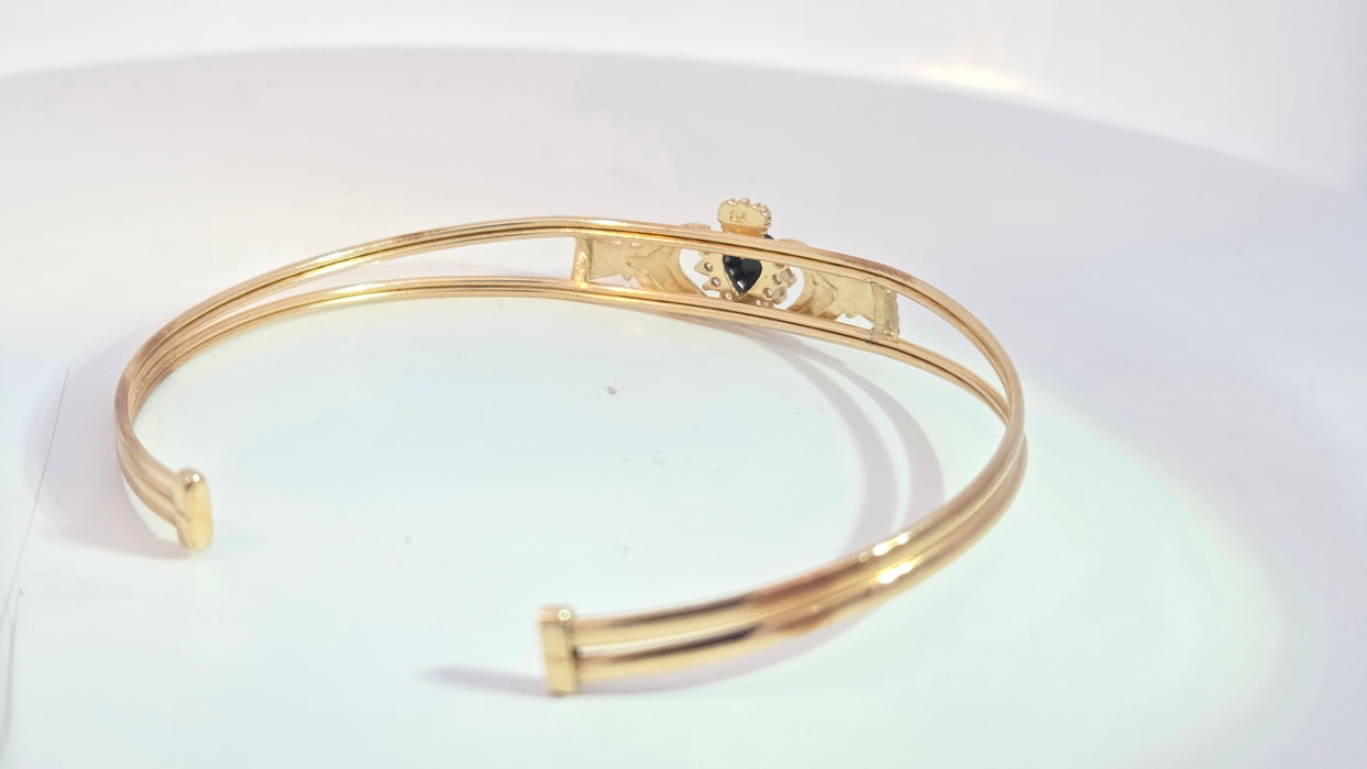 Vintage: 9ct Yellow Gold Sapphire & Simulated Diamond Claddagh Bangle