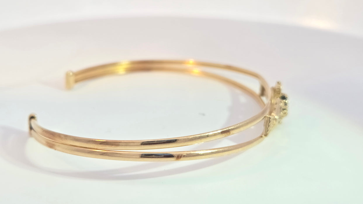 Vintage: 9ct Yellow Gold Sapphire & Simulated Diamond Claddagh Bangle