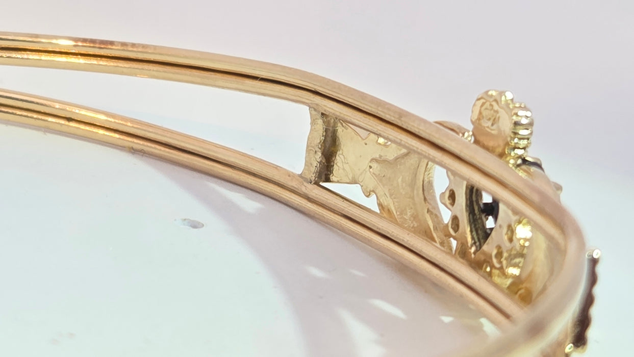 Vintage: 9ct Yellow Gold Sapphire & Simulated Diamond Claddagh Bangle