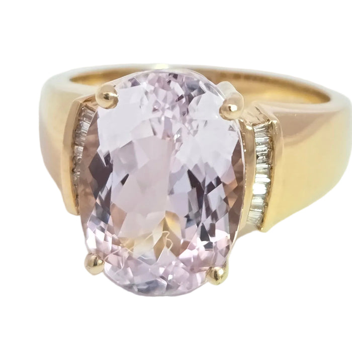 Vintage: 18ct Yellow Gold Kunzite (9ct) & Diamond Cocktail Cluster Ring