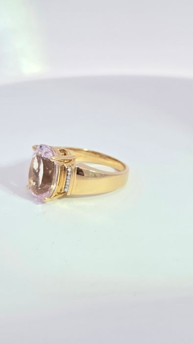 Vintage: 18ct Yellow Gold Kunzite (9ct) & Diamond Cocktail Cluster Ring