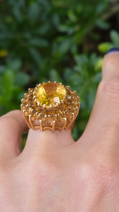 Vintage: 9ct Yellow Gold Citrine 13.69ct Statement Cocktail Cluster Ring — From 1973