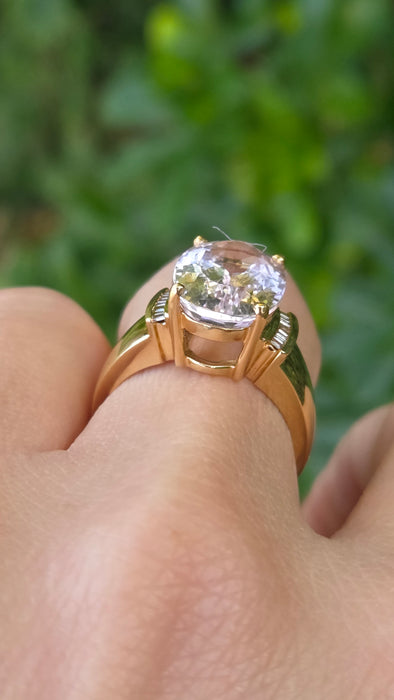Vintage: 18ct Yellow Gold Kunzite (9ct) & Diamond Cocktail Cluster Ring