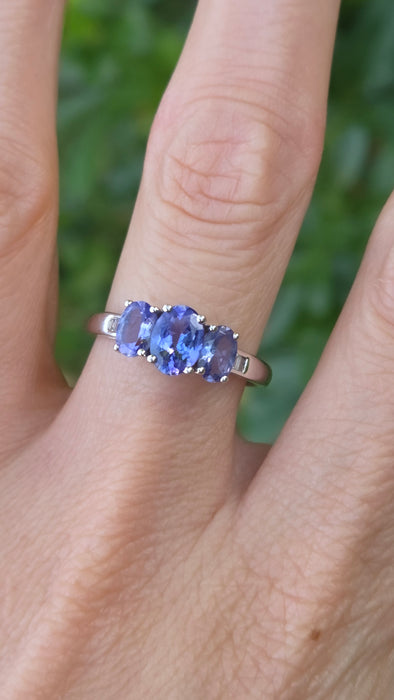 Vintage: 18ct White Gold Tanzanite & Diamond Trilogy Ring