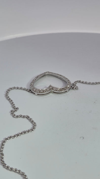 Vintage: 18ct White Gold 24-Diamond Pavé Open Heart Necklace