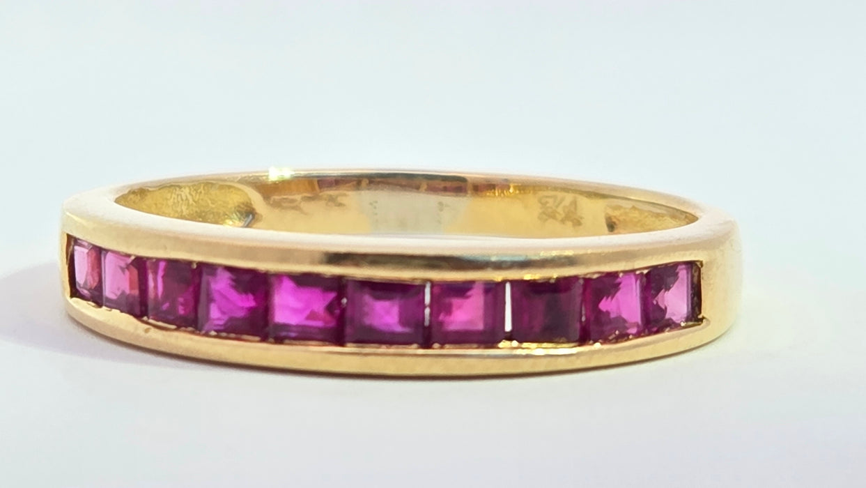 Vintage: 18ct Yellow Gold Ruby Channel-Set Half Eternity Stacker Ring