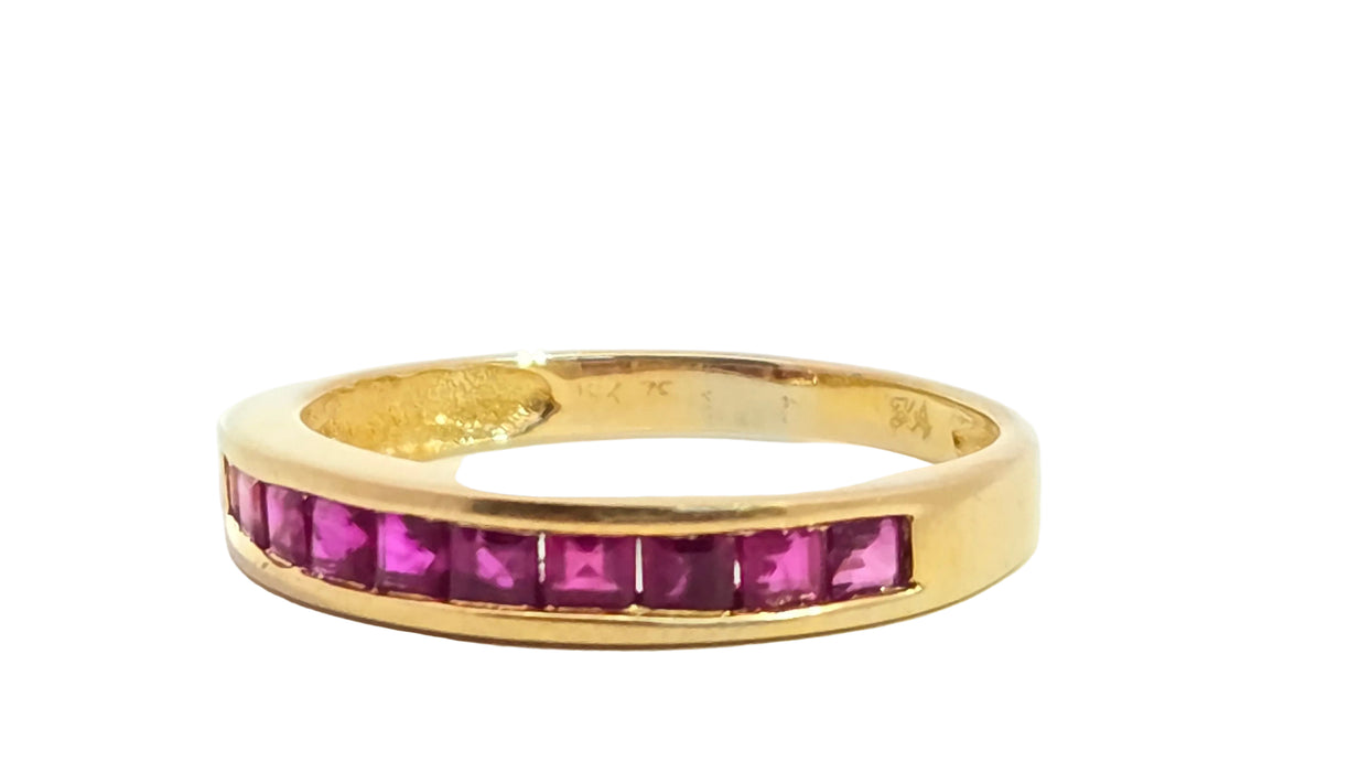 Vintage: 18ct Yellow Gold Ruby Channel-Set Half Eternity Stacker Ring