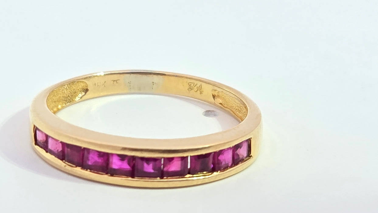 Vintage: 18ct Yellow Gold Ruby Channel-Set Half Eternity Stacker Ring