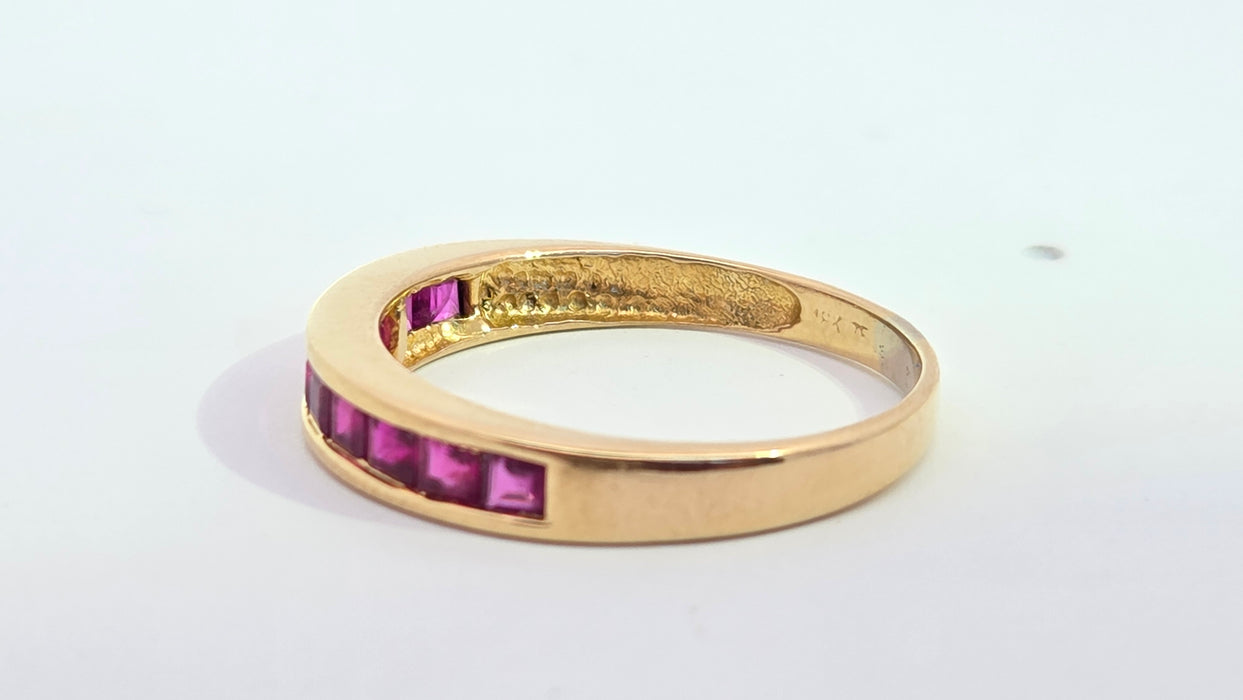 Vintage: 18ct Yellow Gold Ruby Channel-Set Half Eternity Stacker Ring