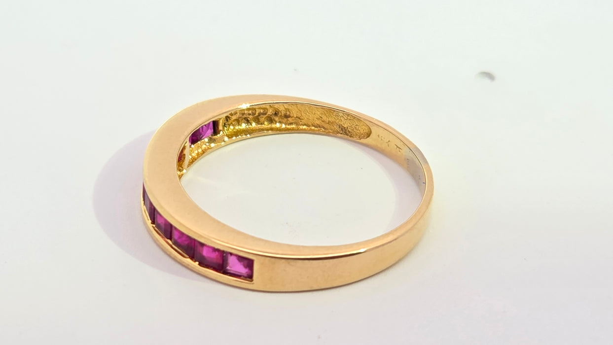 Vintage: 18ct Yellow Gold Ruby Channel-Set Half Eternity Stacker Ring