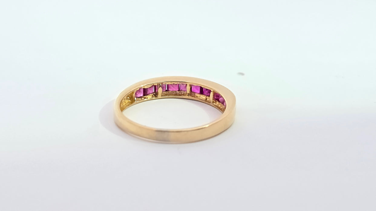 Vintage: 18ct Yellow Gold Ruby Channel-Set Half Eternity Stacker Ring