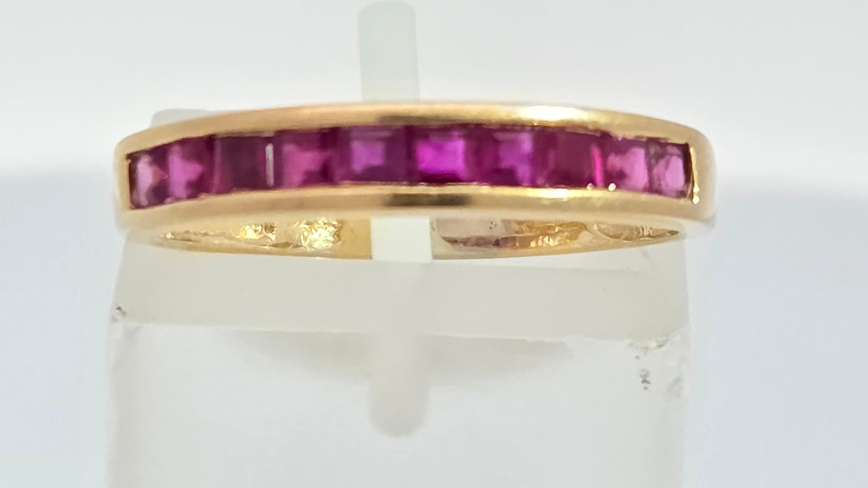 Vintage: 18ct Yellow Gold Ruby Channel-Set Half Eternity Stacker Ring