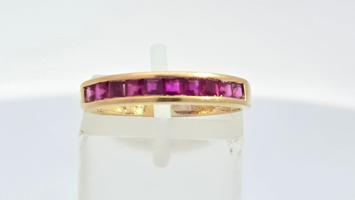 Vintage: 18ct Yellow Gold Ruby Channel-Set Half Eternity Stacker Ring