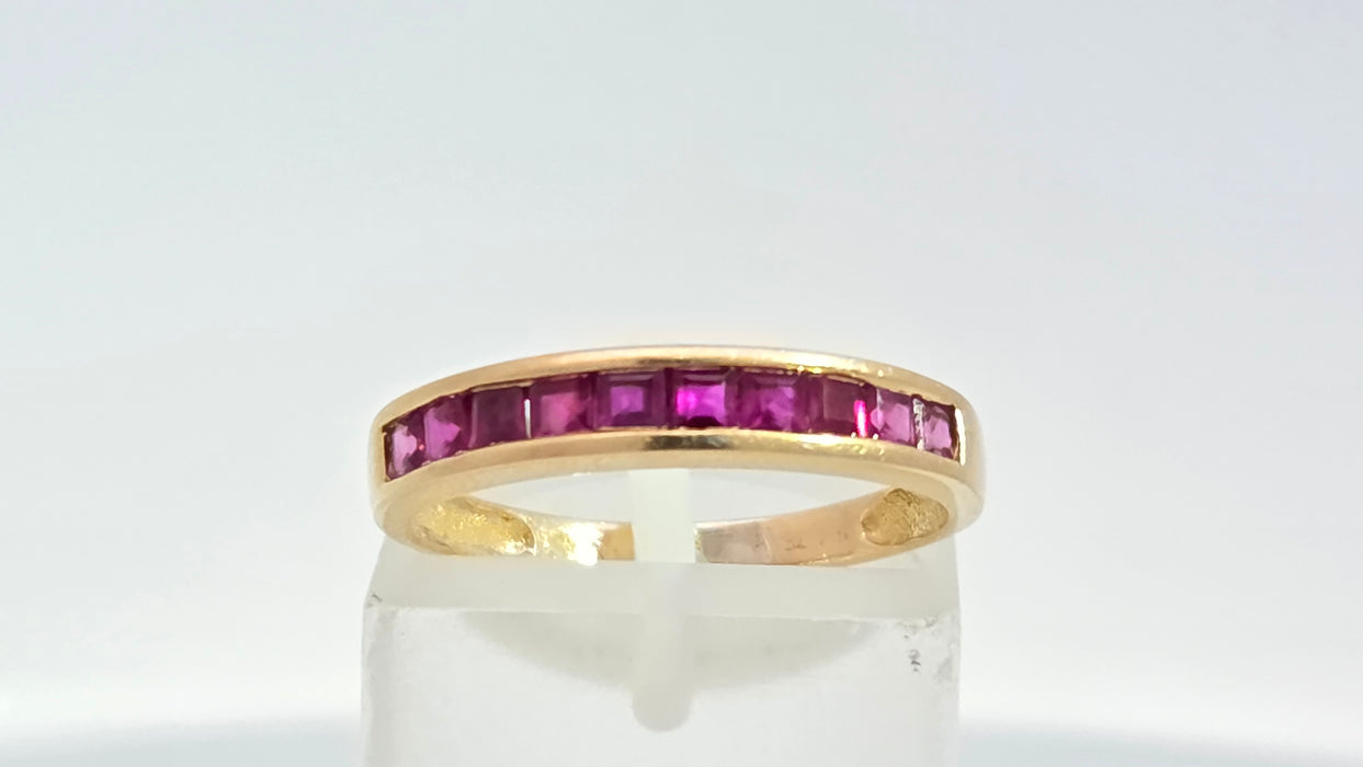 Vintage: 18ct Yellow Gold Ruby Channel-Set Half Eternity Stacker Ring