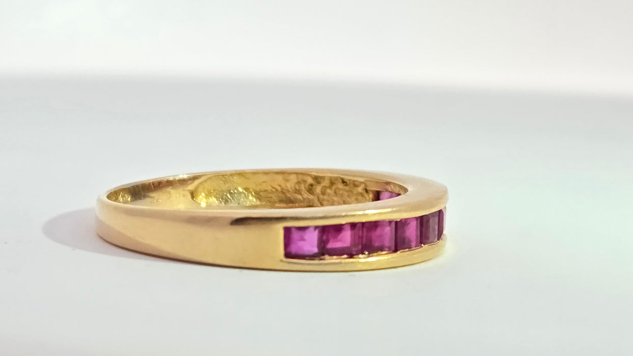 Vintage: 18ct Yellow Gold Ruby Channel-Set Half Eternity Stacker Ring