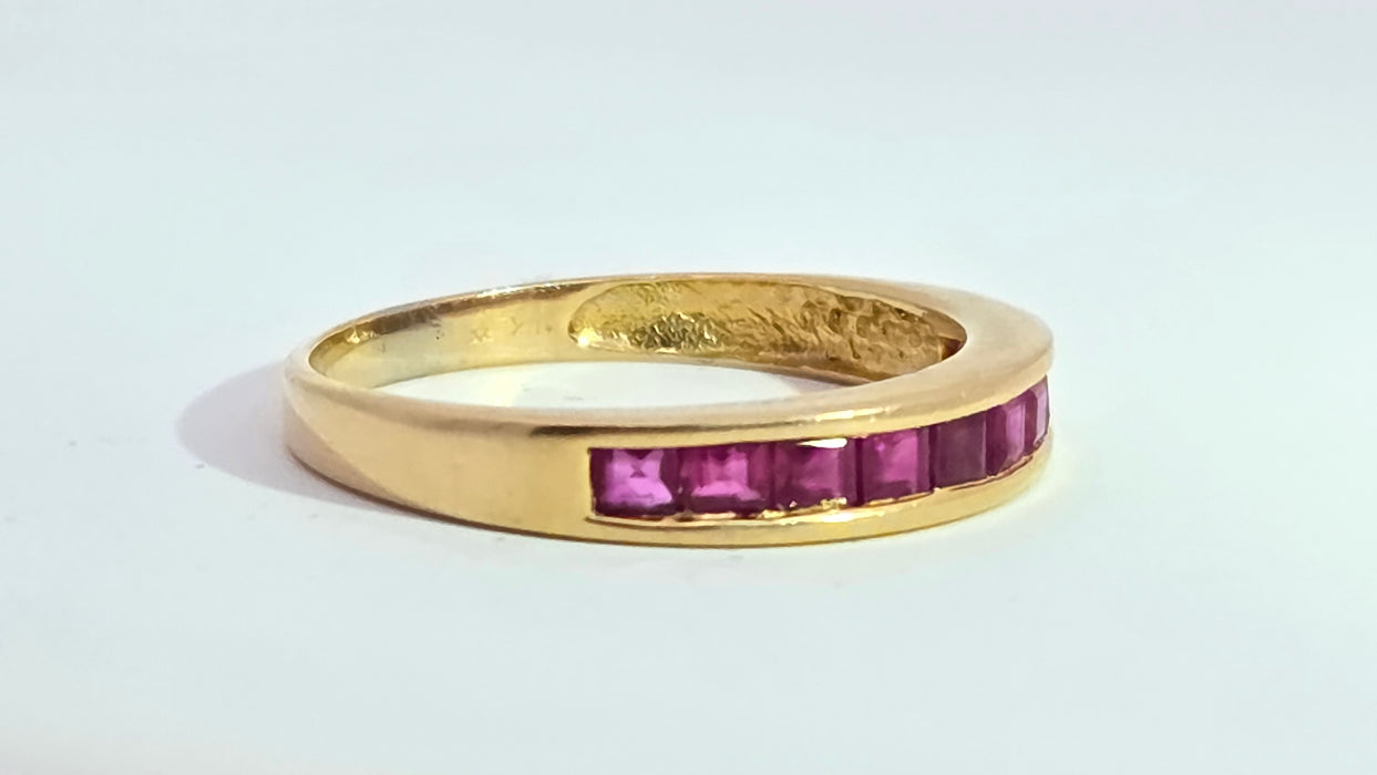 Vintage: 18ct Yellow Gold Ruby Channel-Set Half Eternity Stacker Ring