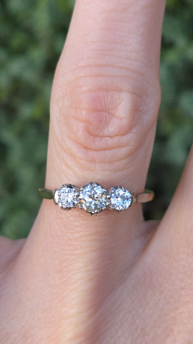 Vintage: 18ct Yellow Gold & Platinum Diamond 0.66ct Classic Trilogy Ring