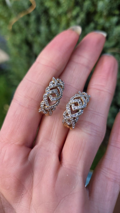 Vintage: 9ct Yellow Gold 84 Diamond Half Hoop Earrings