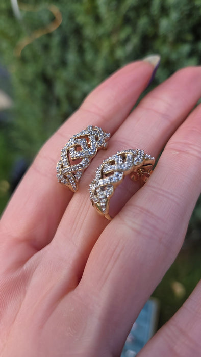 Vintage: 9ct Yellow Gold 84 Diamond Half Hoop Earrings