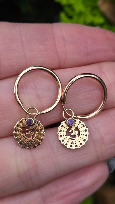 Vintage: Mixed Gold Amethyst Accent Hoop & Openwork Drop Earrings