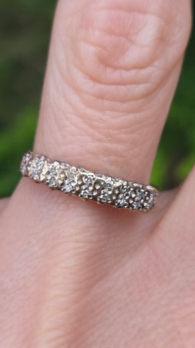 Vintage: 9ct Yellow Gold Diamond Double Row Pavé Stacker Ring