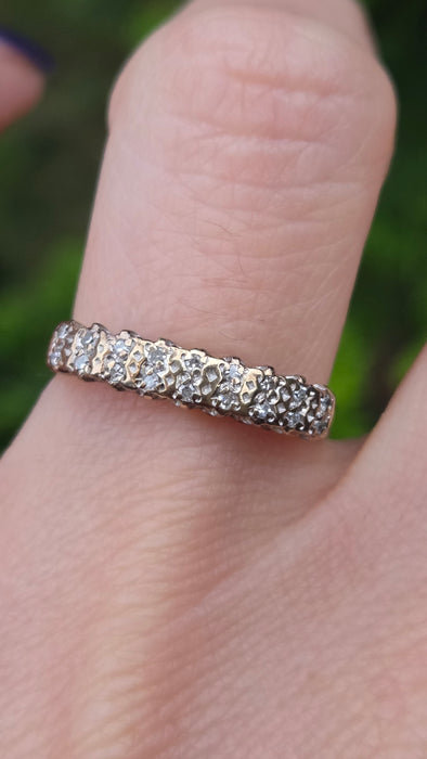 Vintage: 9ct Yellow Gold Diamond Double Row Pavé Stacker Ring