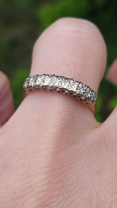 Vintage: 9ct Yellow Gold Diamond Double Row Pavé Stacker Ring