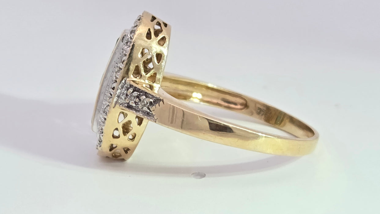 Vintage: 9ct Yellow Gold Emerald & Diamond Art Deco Panel Style Ring