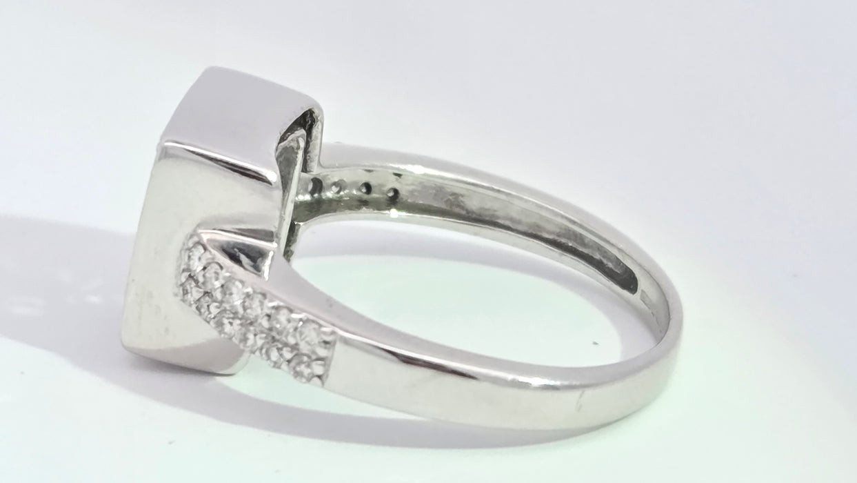 Vintage: 18ct White Gold Aquamarine 0.73ct & Diamond 0.48ct Geometric Set Cocktail Ring — From 2006