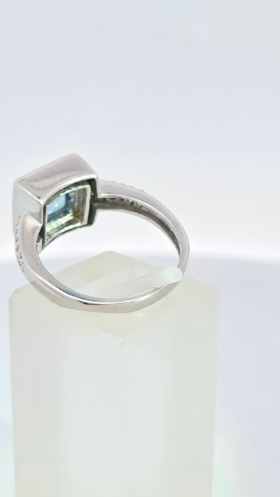 Vintage: 18ct White Gold Aquamarine 0.73ct & Diamond 0.48ct Geometric Set Cocktail Ring — From 2006