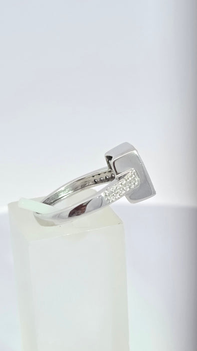 Vintage: 18ct White Gold Aquamarine 0.73ct & Diamond 0.48ct Geometric Set Cocktail Ring — From 2006
