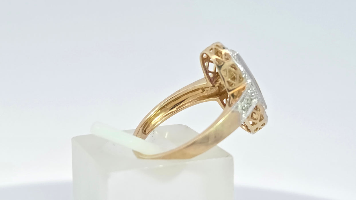 Vintage: 9ct Yellow Gold Ruby 0.35ct & 16-Diamond Art Deco Style Panel Ring