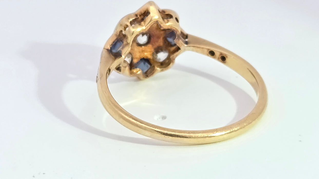 Vintage Art Deco: 18ct Yellow Gold & Platinum Sapphire & Diamond Checkerboard Dress Ring