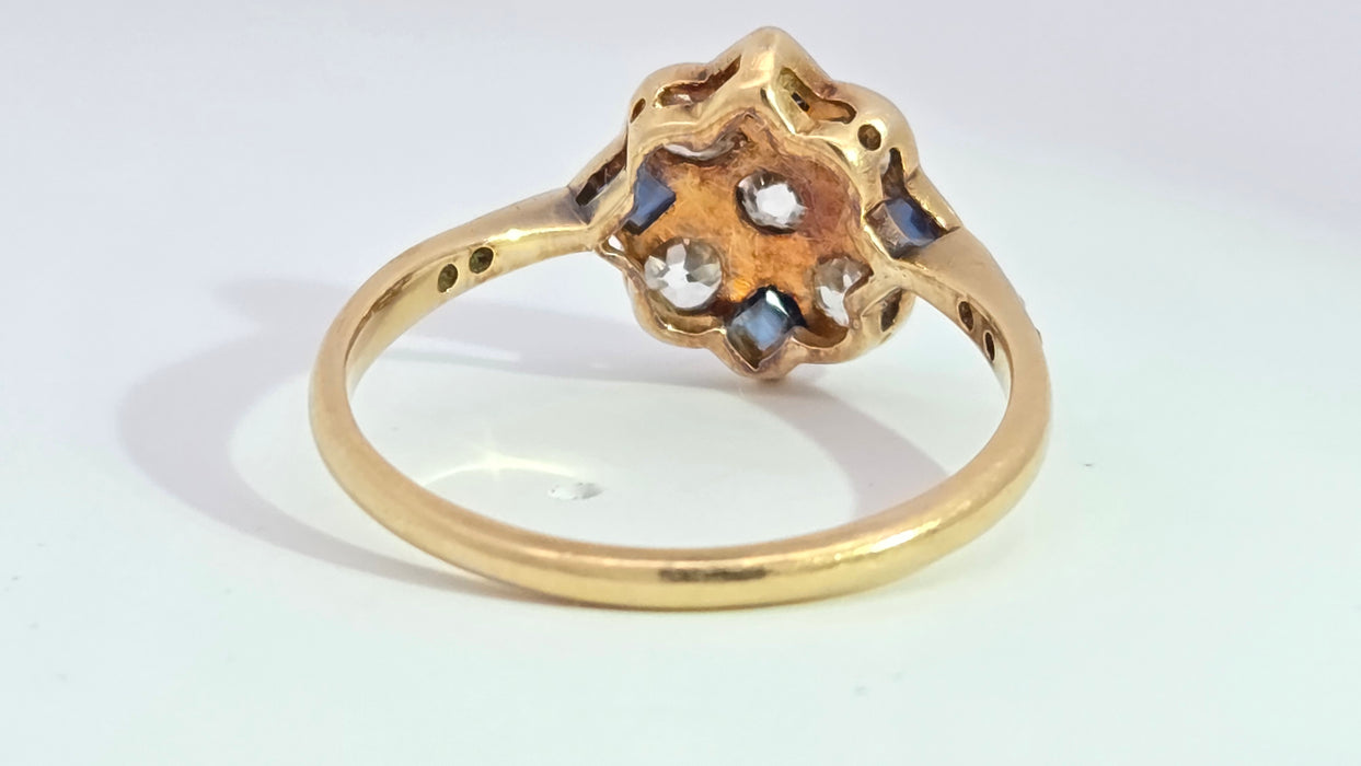 Vintage Art Deco: 18ct Yellow Gold & Platinum Sapphire & Diamond Checkerboard Dress Ring