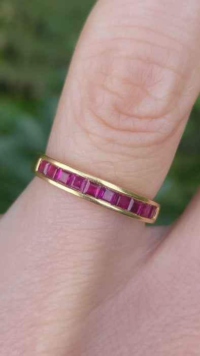 Vintage: 18ct Yellow Gold Ruby Channel-Set Half Eternity Stacker Ring