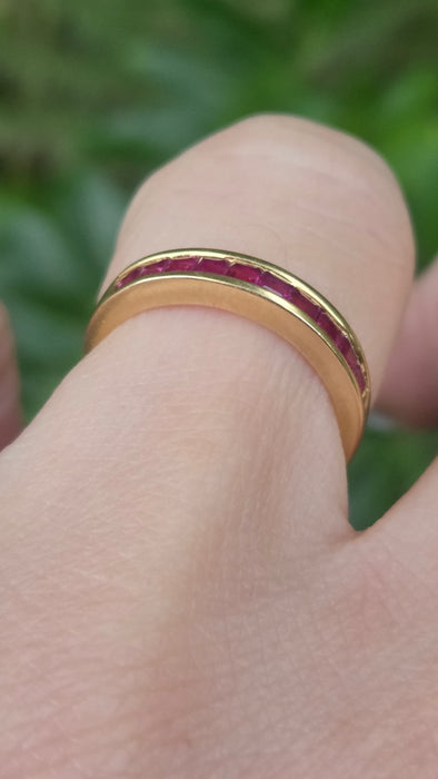 Vintage: 18ct Yellow Gold Ruby Channel-Set Half Eternity Stacker Ring