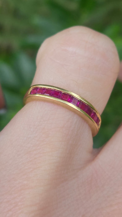 Vintage: 18ct Yellow Gold Ruby Channel-Set Half Eternity Stacker Ring