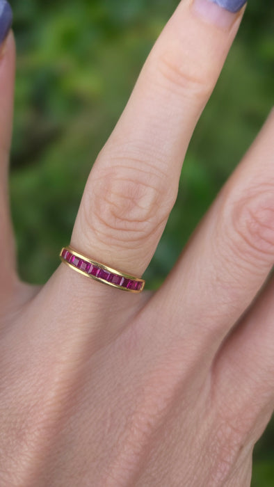 Vintage: 18ct Yellow Gold Ruby Channel-Set Half Eternity Stacker Ring