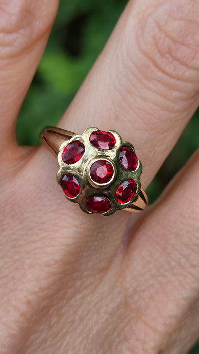 Vintage: 9ct Gold Seven Ruby Geometric Cocktail Ring