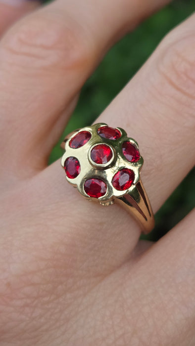 Vintage: 9ct Gold Seven Ruby Geometric Cocktail Ring