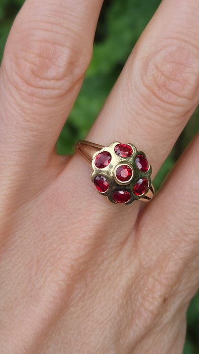 Vintage: 9ct Gold Seven Ruby Geometric Cocktail Ring