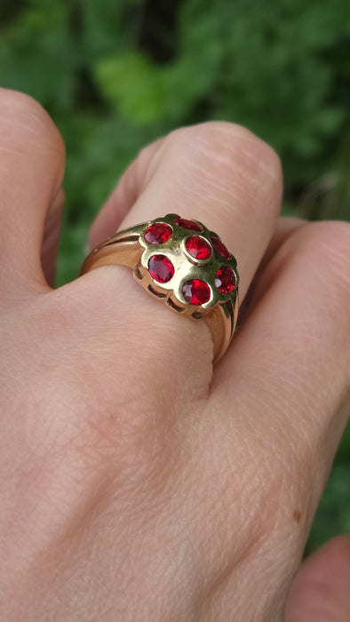 Vintage: 9ct Gold Seven Ruby Geometric Cocktail Ring