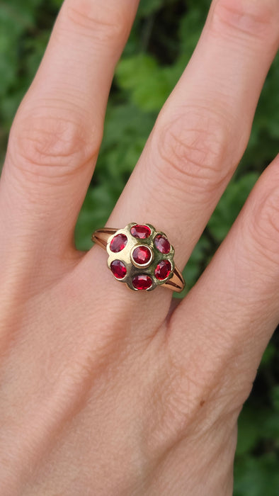 Vintage: 9ct Gold Seven Ruby Geometric Cocktail Ring