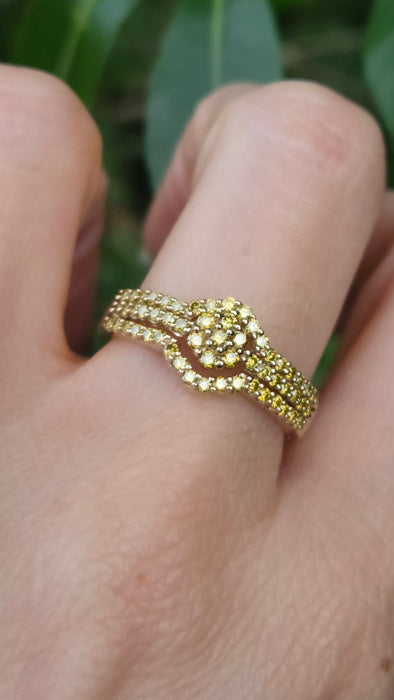 Vintage: 9ct Yellow Gold 57 Yellow Diamond Art Deco Style Dress Ring