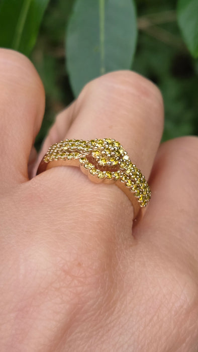Vintage: 9ct Yellow Gold 57 Yellow Diamond Art Deco Style Dress Ring